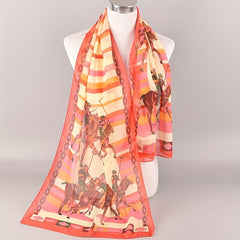 Stripe Horse Print Vintage Scarf Chiffon Shawl Sunscreen Head Wrap