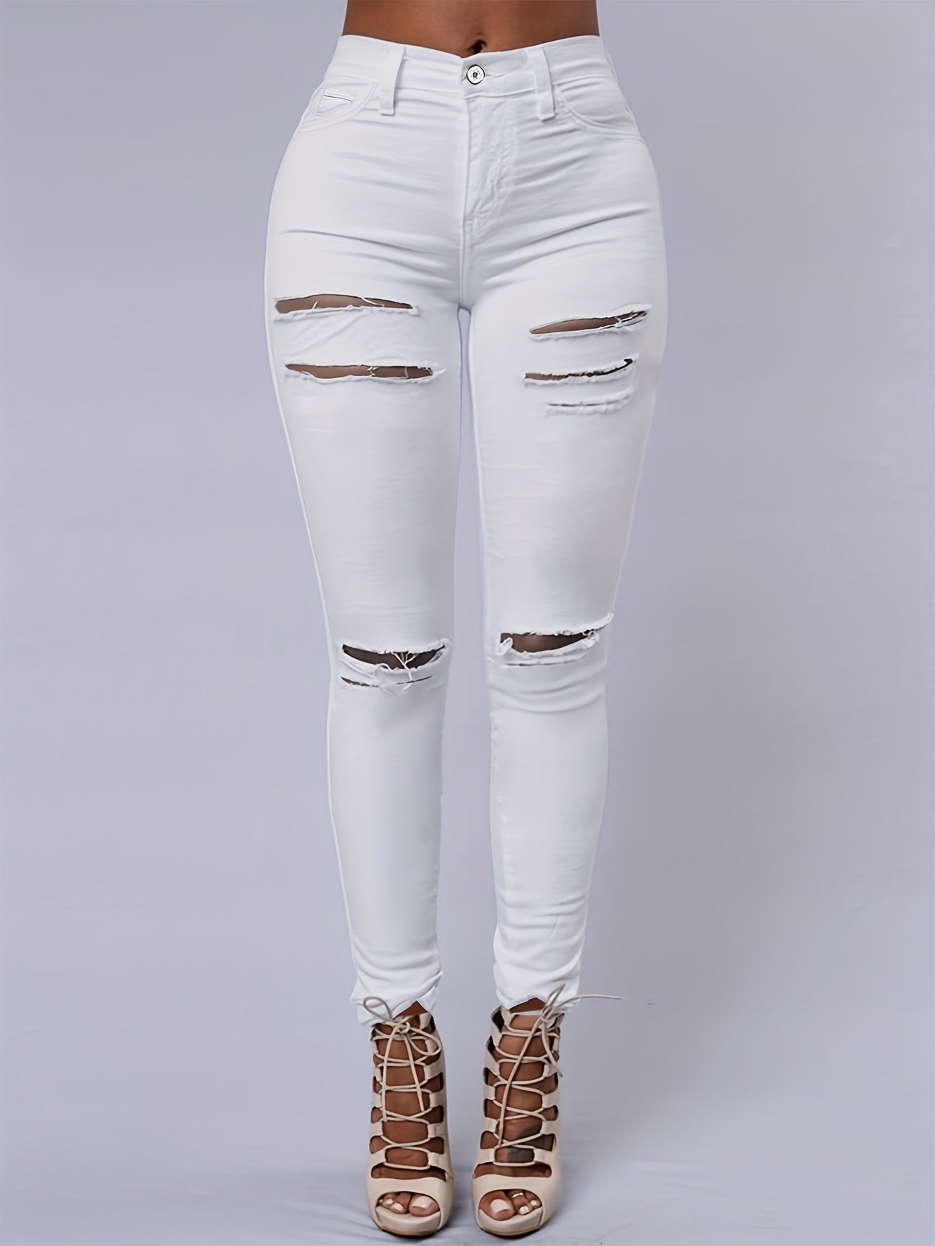 Casual Ripped Button Fly Skinny Jeans
