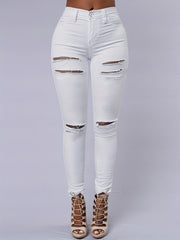 Casual Ripped Button Fly Skinny Jeans