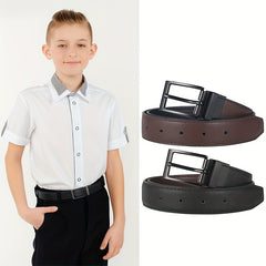 Classic PU Leather Double Sided Adjustable Waist Belt for Boys