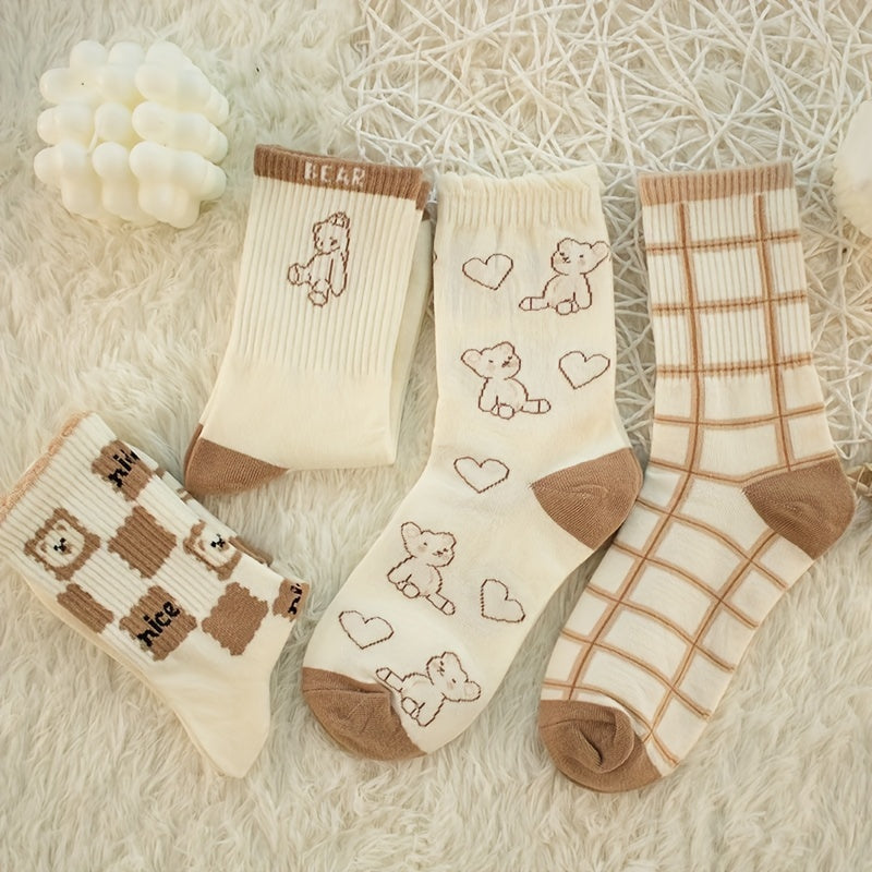 8 Pairs Cartoon Bear Print Socks Women's Stockings
