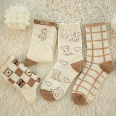 8 Pairs Cartoon Bear Print Socks Women's Stockings