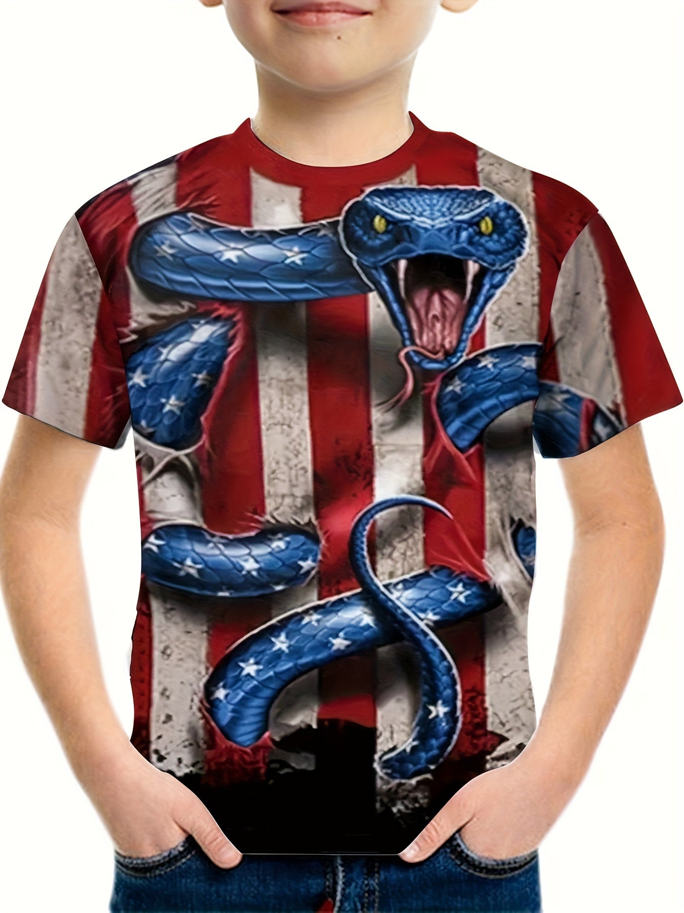 Snake And Flag 3D Print Boy's T shirt Kids Short Sleeve Summer Clothes