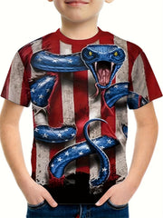 Snake And Flag 3D Print Boy's T shirt Kids Short Sleeve Summer Clothes