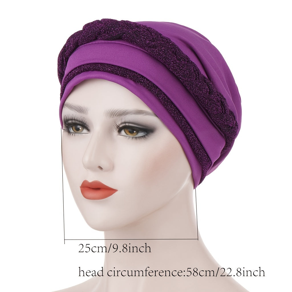 Sequin Braid Turban Cap Pre Tied Hair Wrap for Women