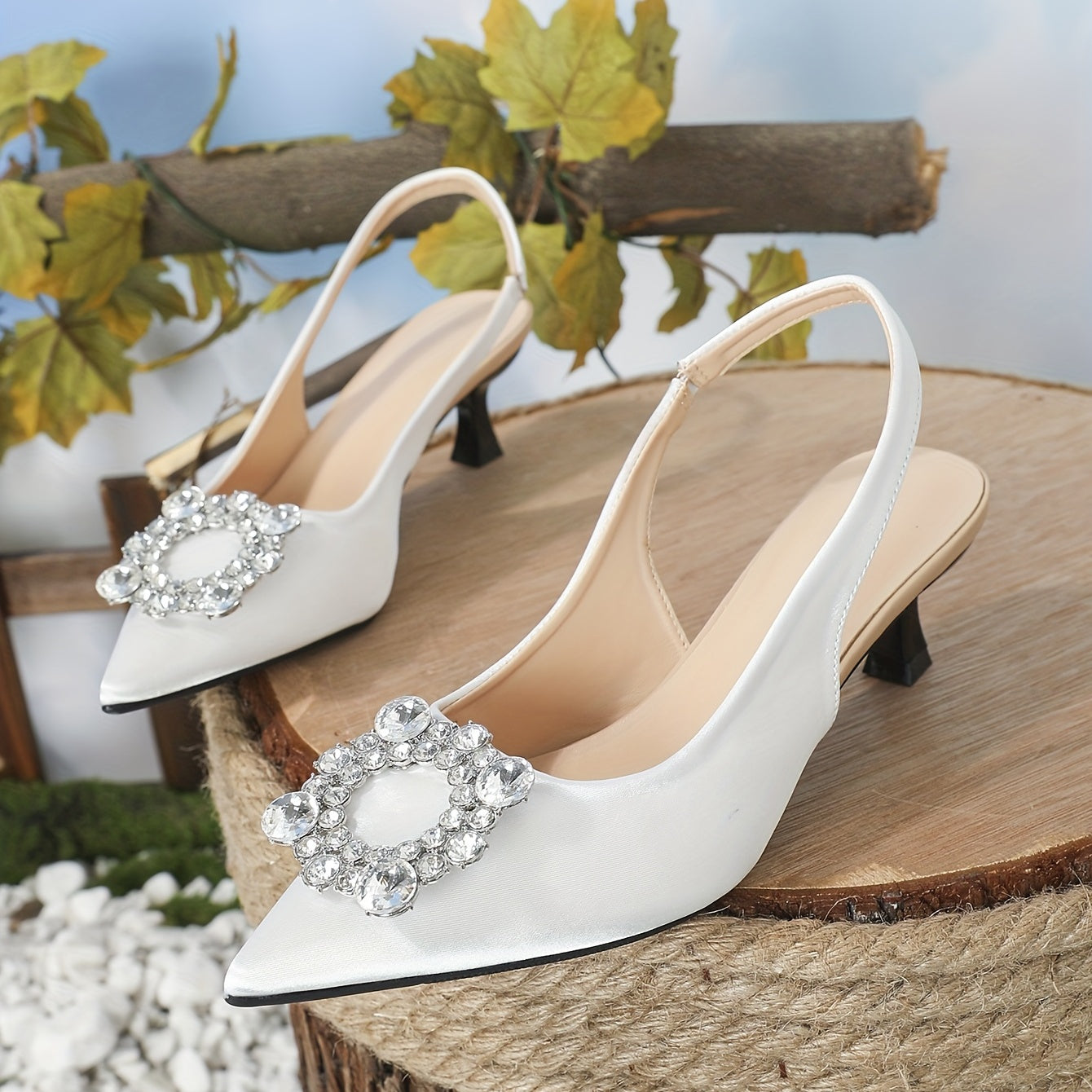 Rhinestone Kitten Heels Slingback Shoes