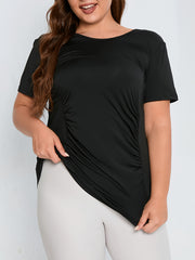 Sports Top Women's Plus Solid Short Sleeve Round Neck Cut Out