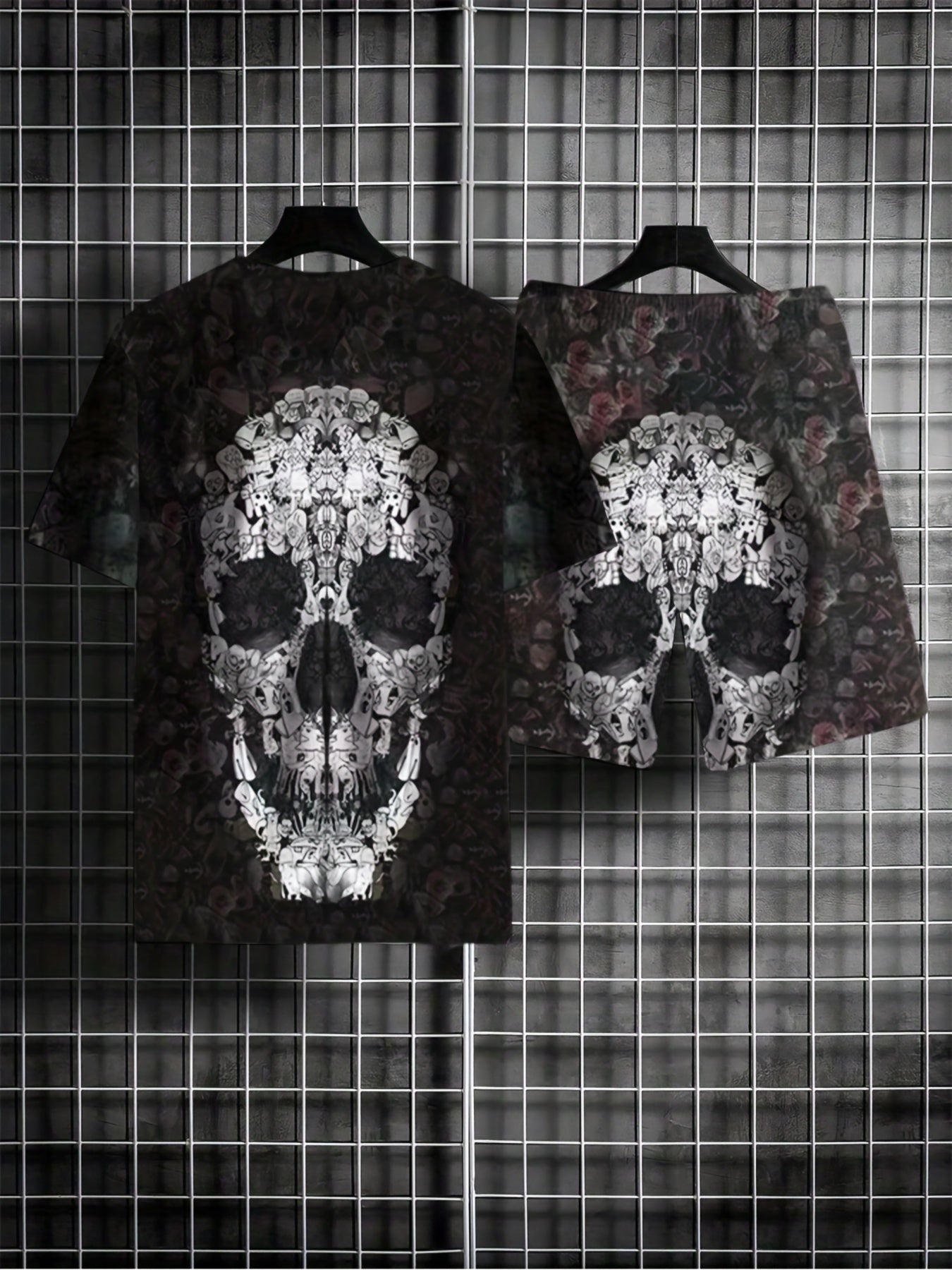 Men's Skull Graphic T shirt & Active Shorts Set