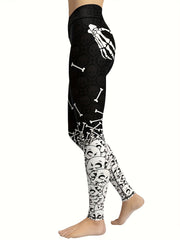 Bone Print Leggings Sports Fitness Yoga Running Trousers Women's Activewear