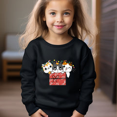 Christmas Cats Print Girls Casual Sweatshirt Long Sleeve Crew Neck Tops