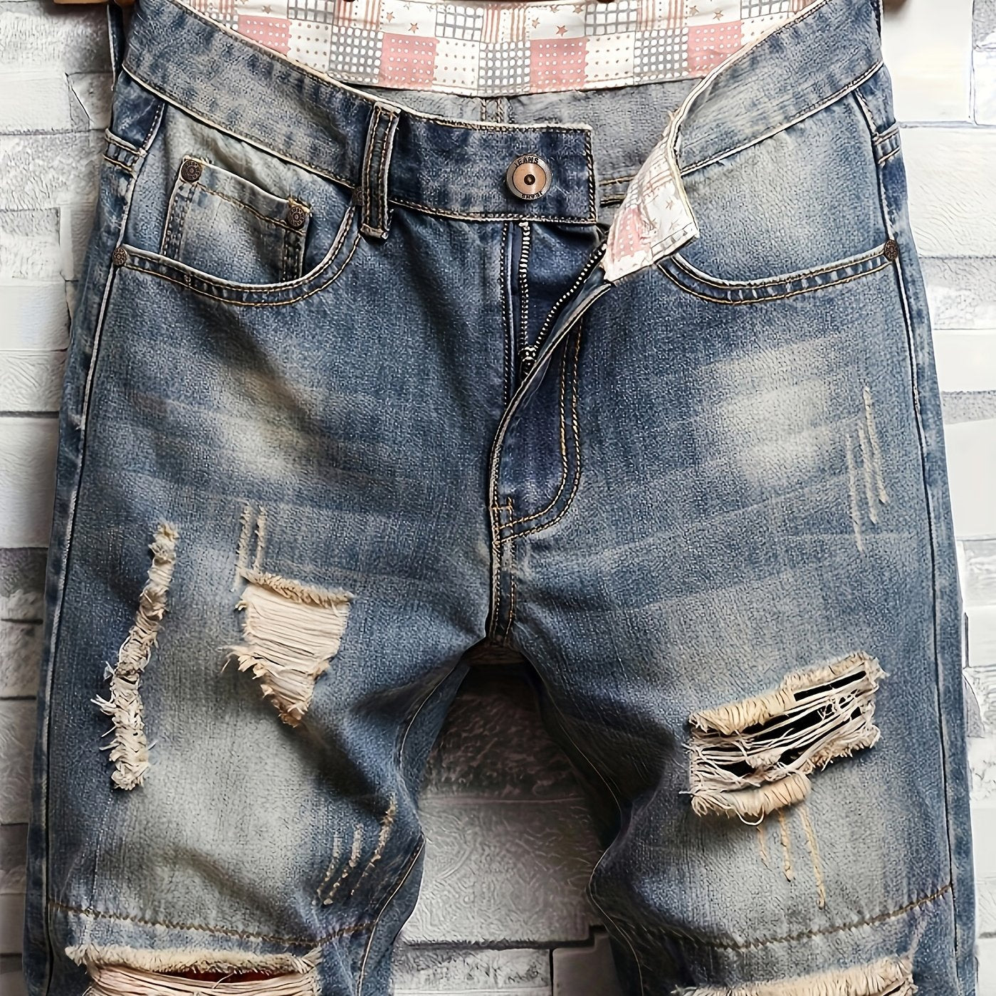 Men's Distressed Washed Denim Shorts for Summer