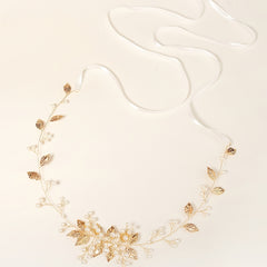 Vintage Golden Leaves Vine Bridal Sash