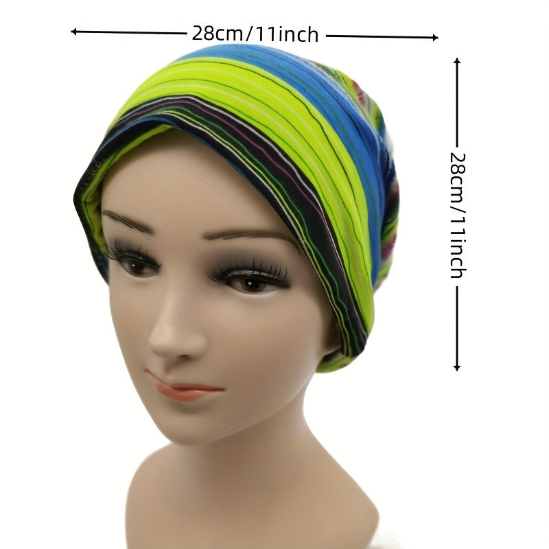 Stripe Print Green Beanie Lightweight Skull Hat