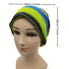 Stripe Print Green Beanie Lightweight Skull Hat