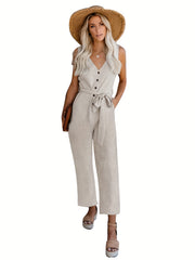 Sleeveless V Neck Jumpsuit Casual Slim Waist for Women