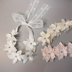 Pink Pearl Lace Flower Hairband for Baby Girls Toddler