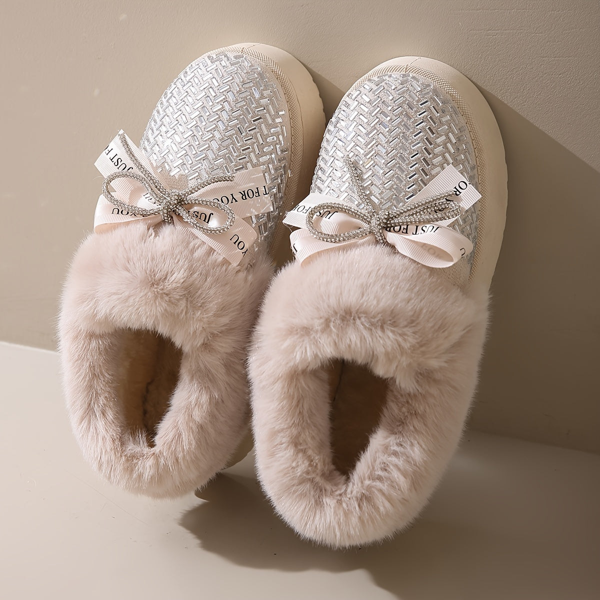 Bowknot Decor Rhinestone Glitter Snow Boots Thermal Fall Winter Warm