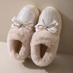 Bowknot Decor Rhinestone Glitter Snow Boots Thermal Fall Winter Warm