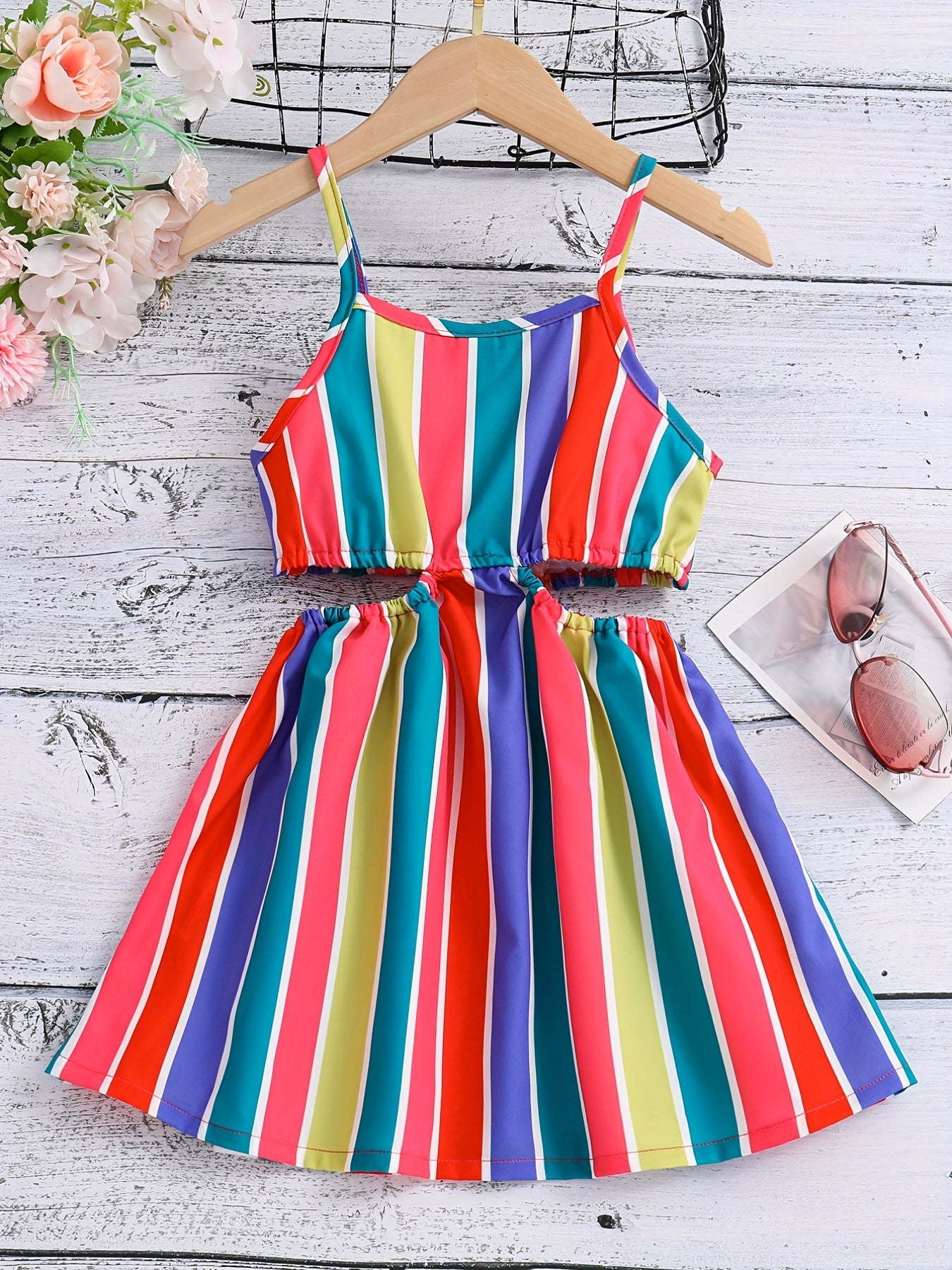 Girls Striped Cut Out Dress for Spring or Summer
