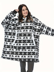 Elk & Snowflake Flannel Fleece Hooded TV Blanket