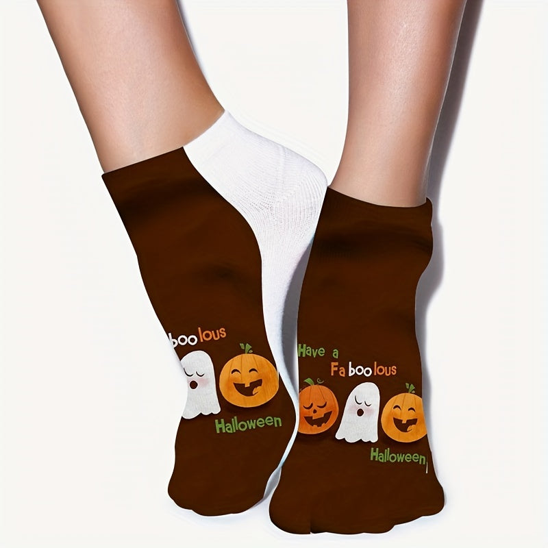 4 Pairs Pumpkin Print Socks Funny Halloween Low Cut Women's Stockings
