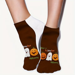 4 Pairs Pumpkin Print Socks Funny Halloween Low Cut Women's Stockings