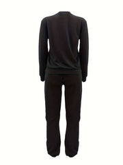 Letter Print Two-Piece Set Crew Neck Long Sleeve Tops & Drawstring Jogger Pants