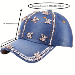 Metal Skull Patch Baseball Cap Distressed Denim Sports Hat