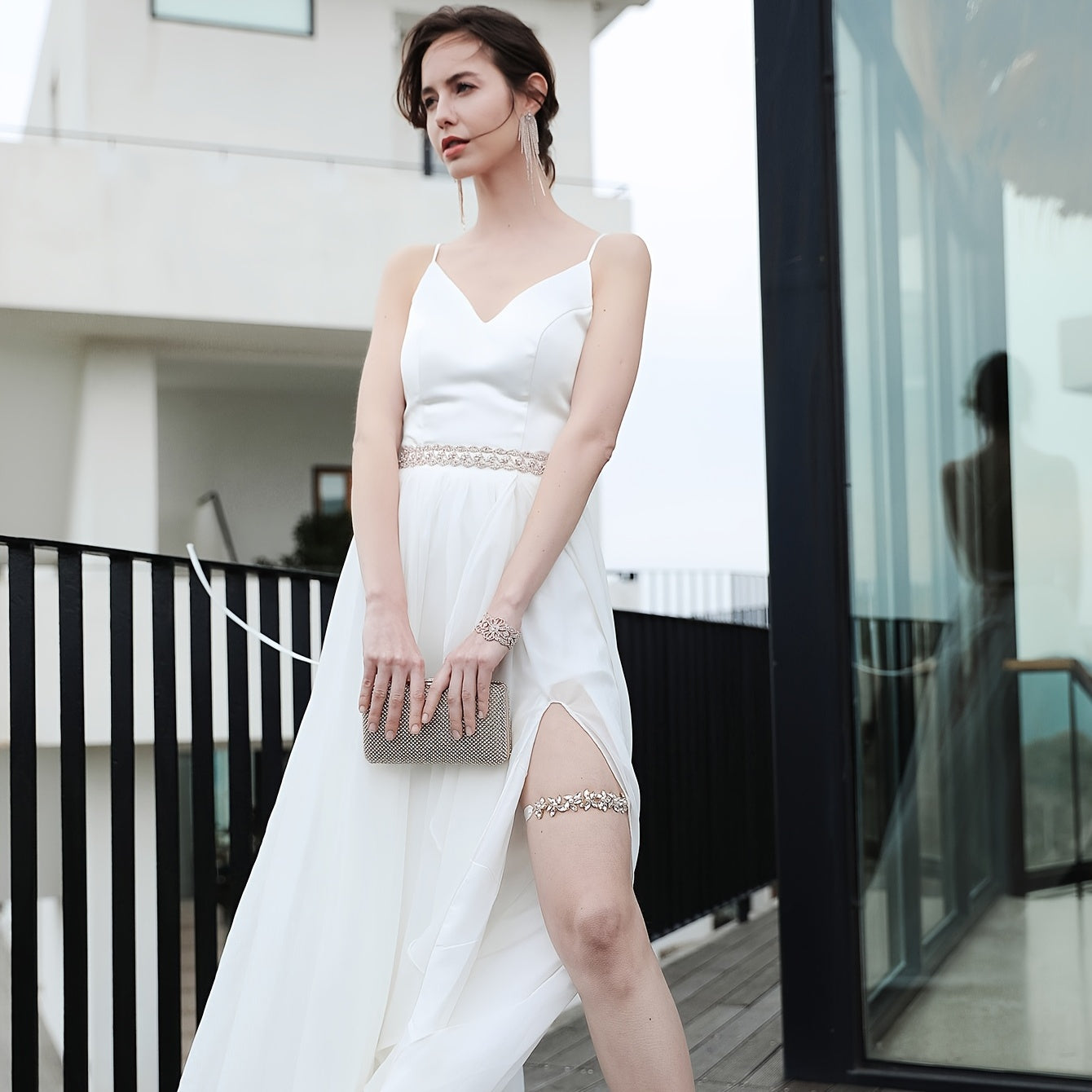 Rhinestone Flower Leg Garter for Wedding