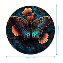 Colorful Butterfly Round Mouse Pad - Non Slip Rubber Base - Small Size