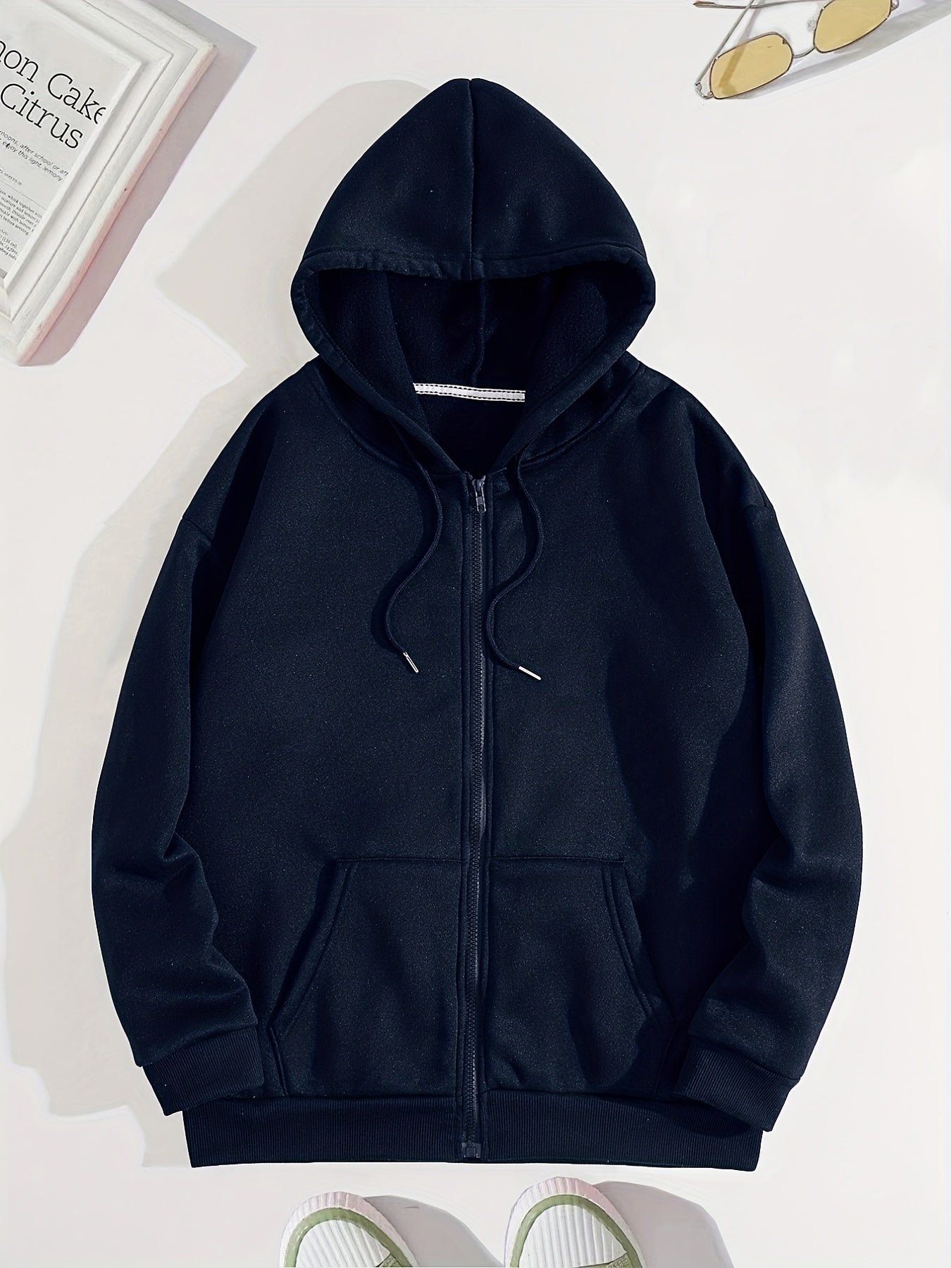 Solid Hoodies Zip-Up Sweatshirt with Pockets