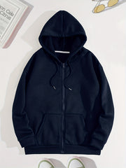 Solid Hoodies Zip-Up Sweatshirt with Pockets