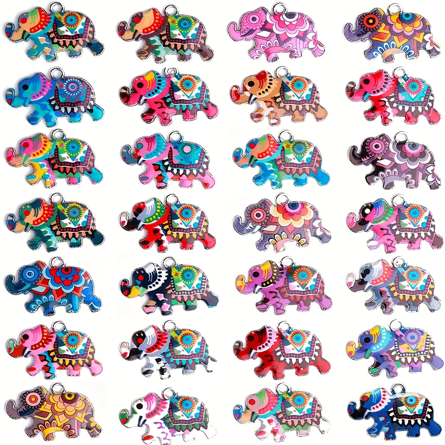 6 Colorful Elephant Charms for Jewelry Making, Enamel Pendant Charms