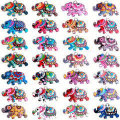 6 Colorful Elephant Charms for Jewelry Making, Enamel Pendant Charms