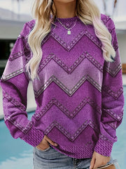 Denim Print Pullover Sweatshirt Long Sleeve Crew Neck Casual Fall Winter
