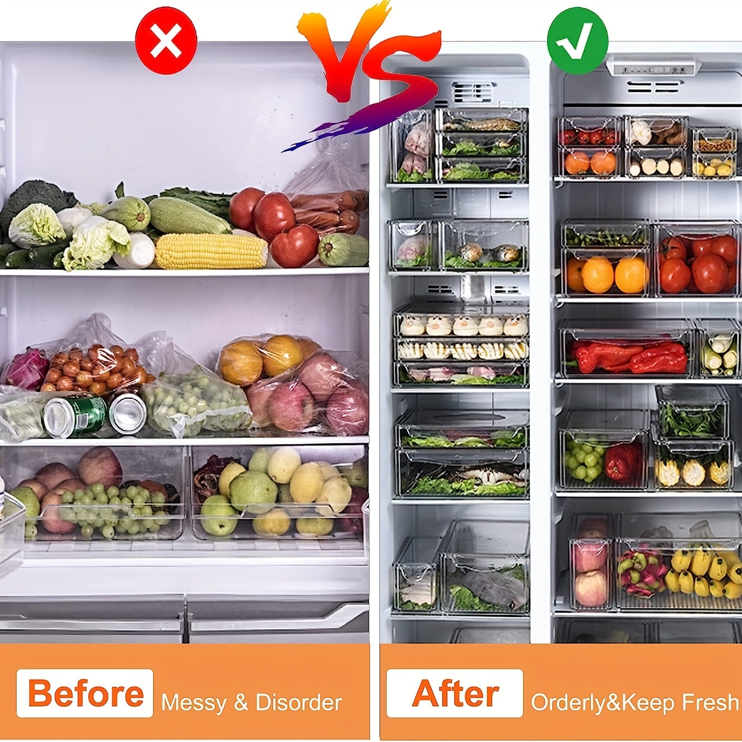 10pcs Fridge Organizer Stackable BPA Bins With Lids
