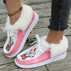 Christmas Santa Print Plush Lined Snow Boots with Thermal Furry Lining