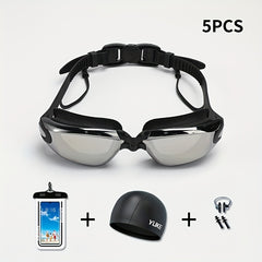 5pcs Adult Electroplated Swimming Goggles With Earbuds