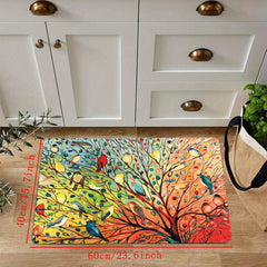 Colorful Tree Anti Fatigue Kitchen Mat, Washable Absorbent Entrance Doormat