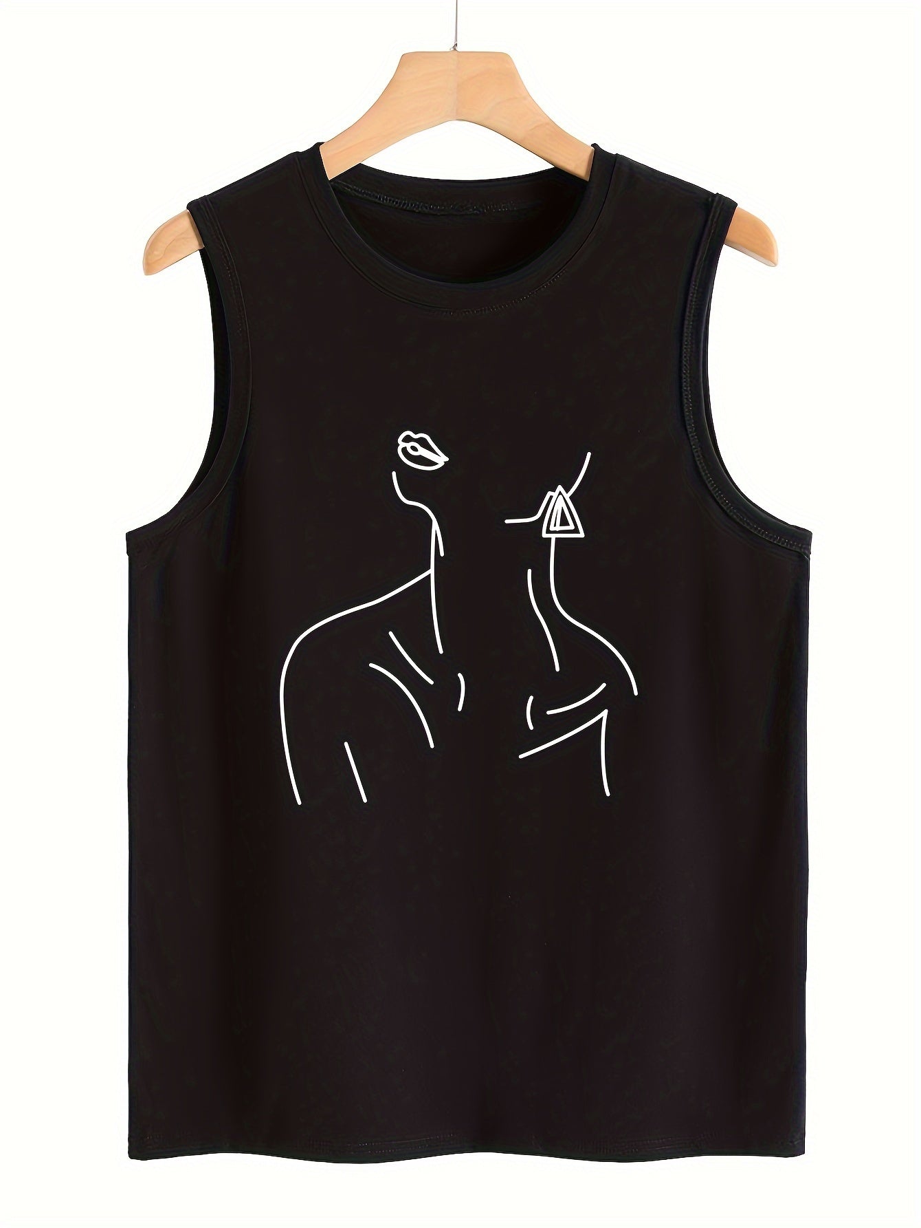 Pattern Stretchy Sports Vest Round Neck Sleeveless Casual Top