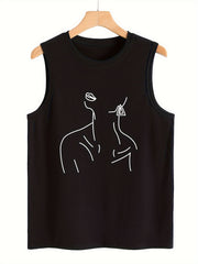 Pattern Stretchy Sports Vest Round Neck Sleeveless Casual Top