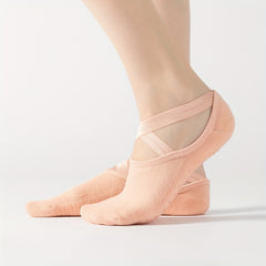 Women's Non Slip Yoga Socks with Cross Strap Grips