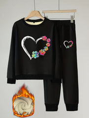 Women's Plus Rainbow Dog Paw & Heart Print Fleece Top & Joggers Set