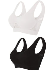 2 Pack Plus Size Sports Bra Set Women's Plus Solid Hollow Out Wireless