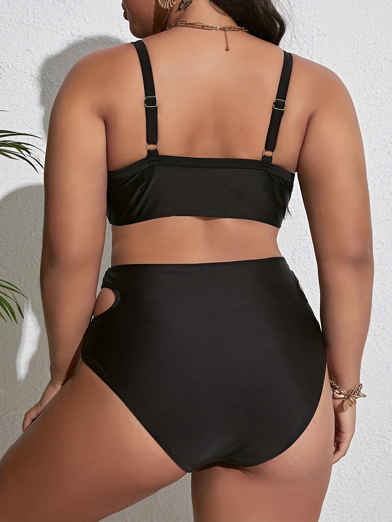 Sexy Swimsuit Women's Plus Mesh Cut Out Deep V Neck One Piece