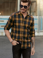 Men's Plaid Lapel Shirt Long Sleeve Casual