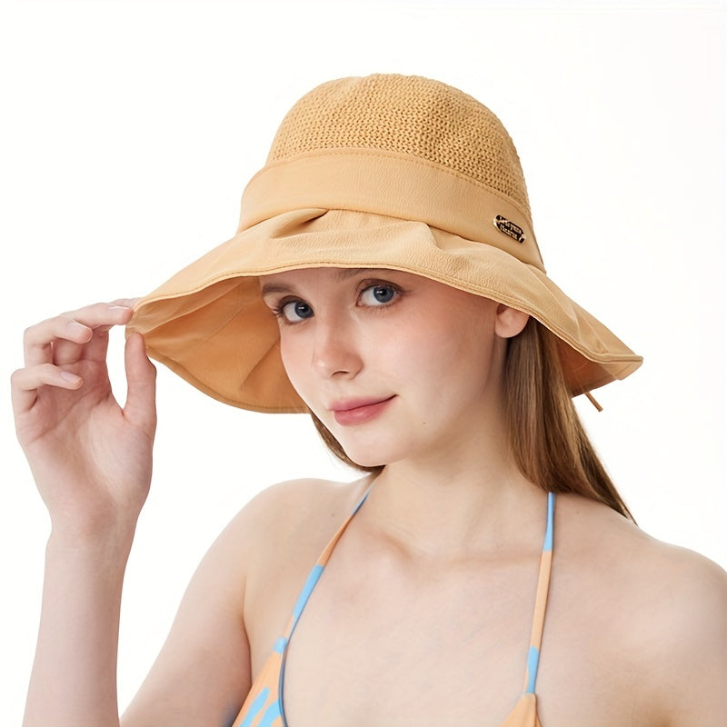 Stitching Bucket Hat Sun Hats Hollow Breathable Foldable Travel