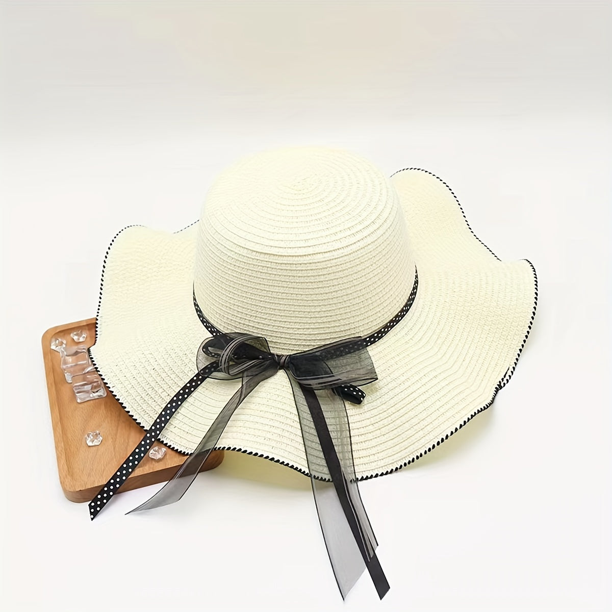 Wide Brim Sun Hat with Floppy Ruffles French Style Straw Hat for Women