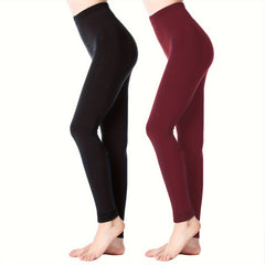 2 Pack Plush Lined Tights Opaque High Waist Thermal Elastic Leggings