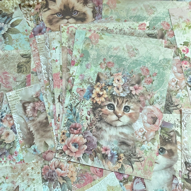 30 Sheets Cat Material Paper Scrapbook Paper For Junk Journal Cardstock Paper
